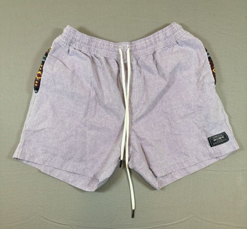 Men's Wowie Light Purple Aztec Pattern Trim Drawstring Shorts Size Medium
